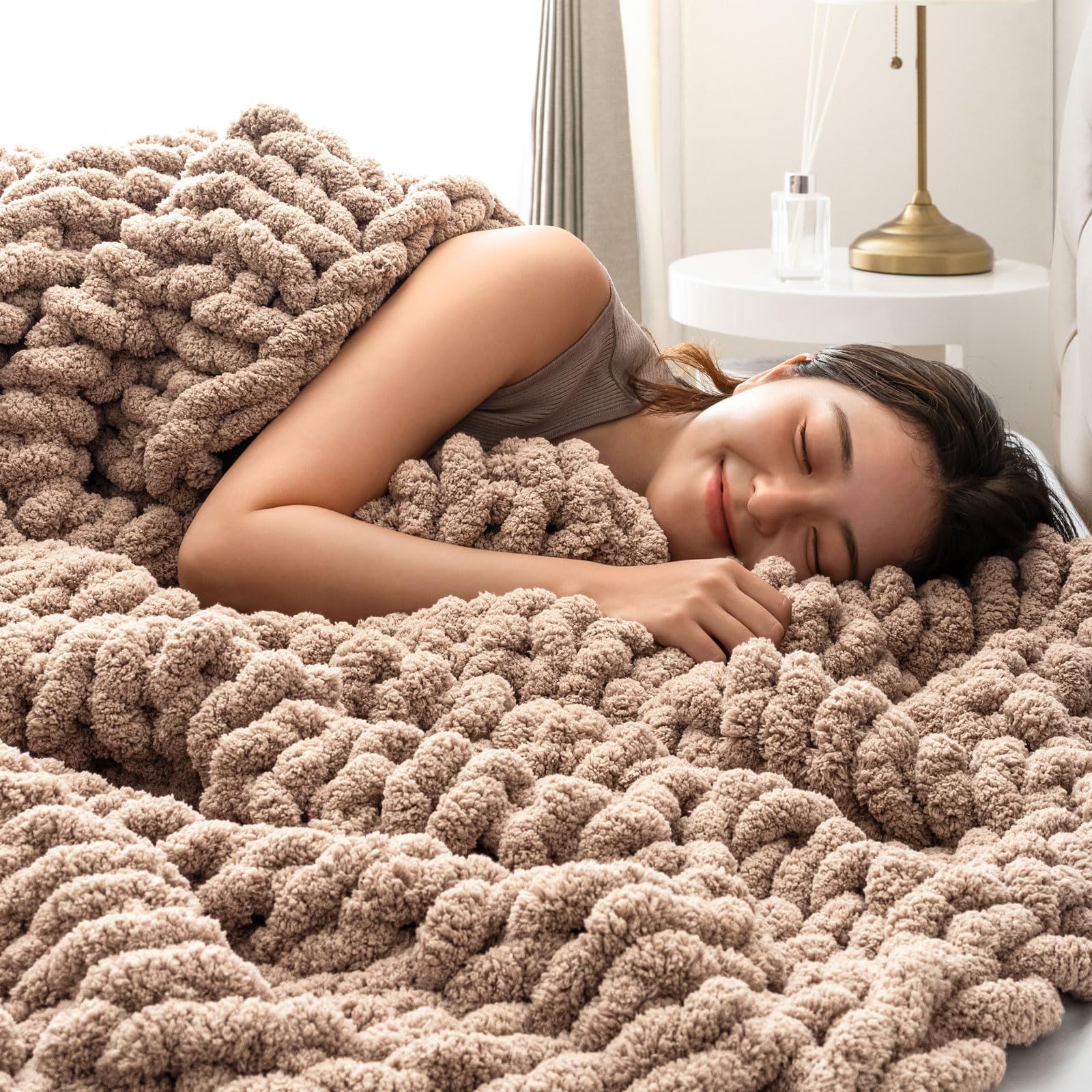 タンスのゲン ブランケット 手編み moket シングル オールシーズン使える 洗える 毛布 収納ケース付き チャンキー ニット 掛け布団 膝掛け 冬用毛布 91600002 111072