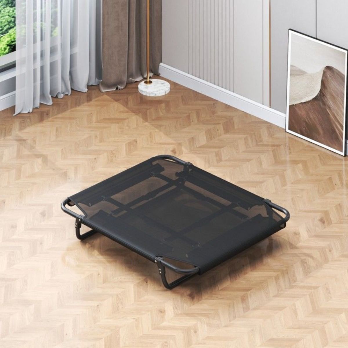 犬と猫用の1pc高架ペットベッド 夏の通気性のある犬用コット 取り外し で洗える 防湿性のあるペット用スリーピングパッド オールシーズン対応 - ポリエステル繊維の犬用ソファ