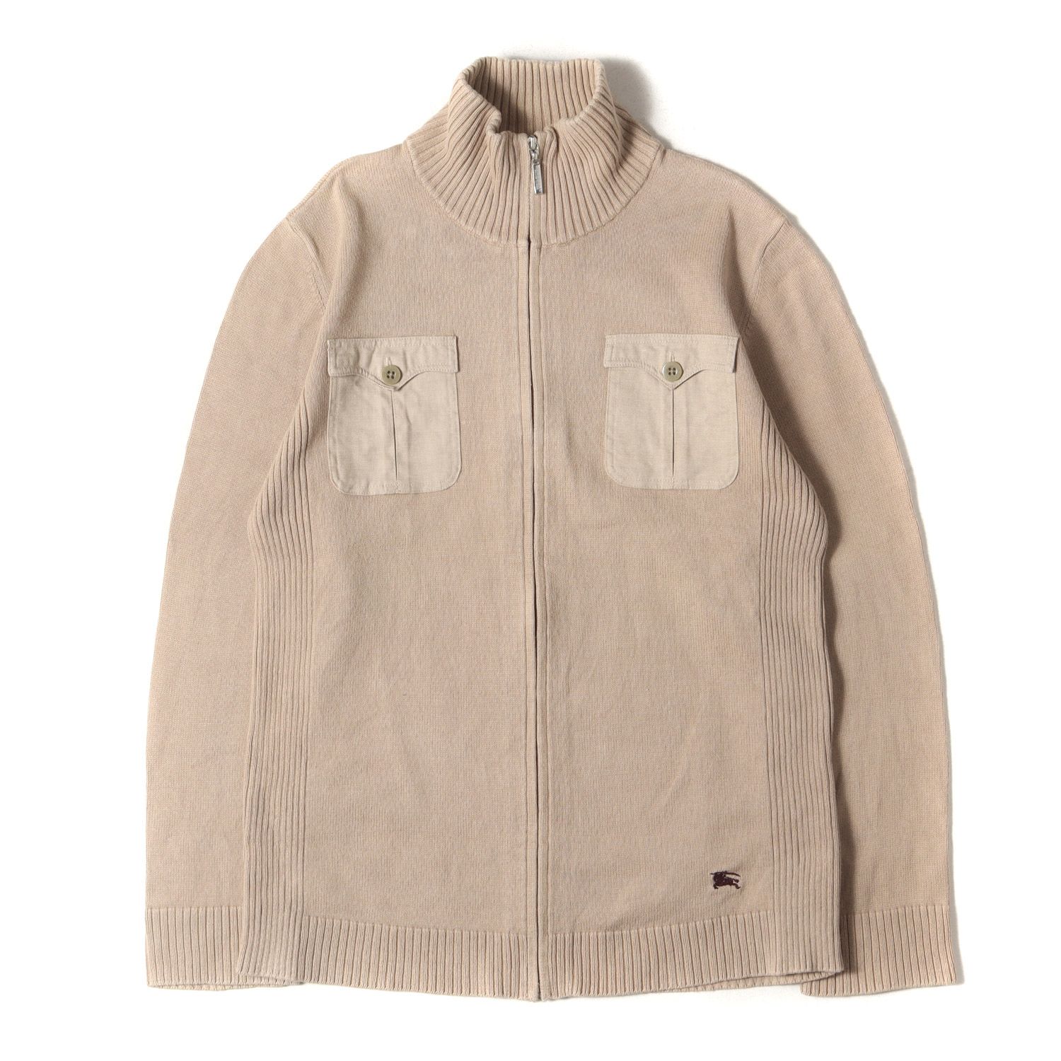 BURBERRY BLACK LABEL バーバリー ブラックレーベル ベージュ サイズ:3 / ミリタリーポケット ハイネック コットンニット ジップ セーター / トップス セーター 羽織り【メンズ】