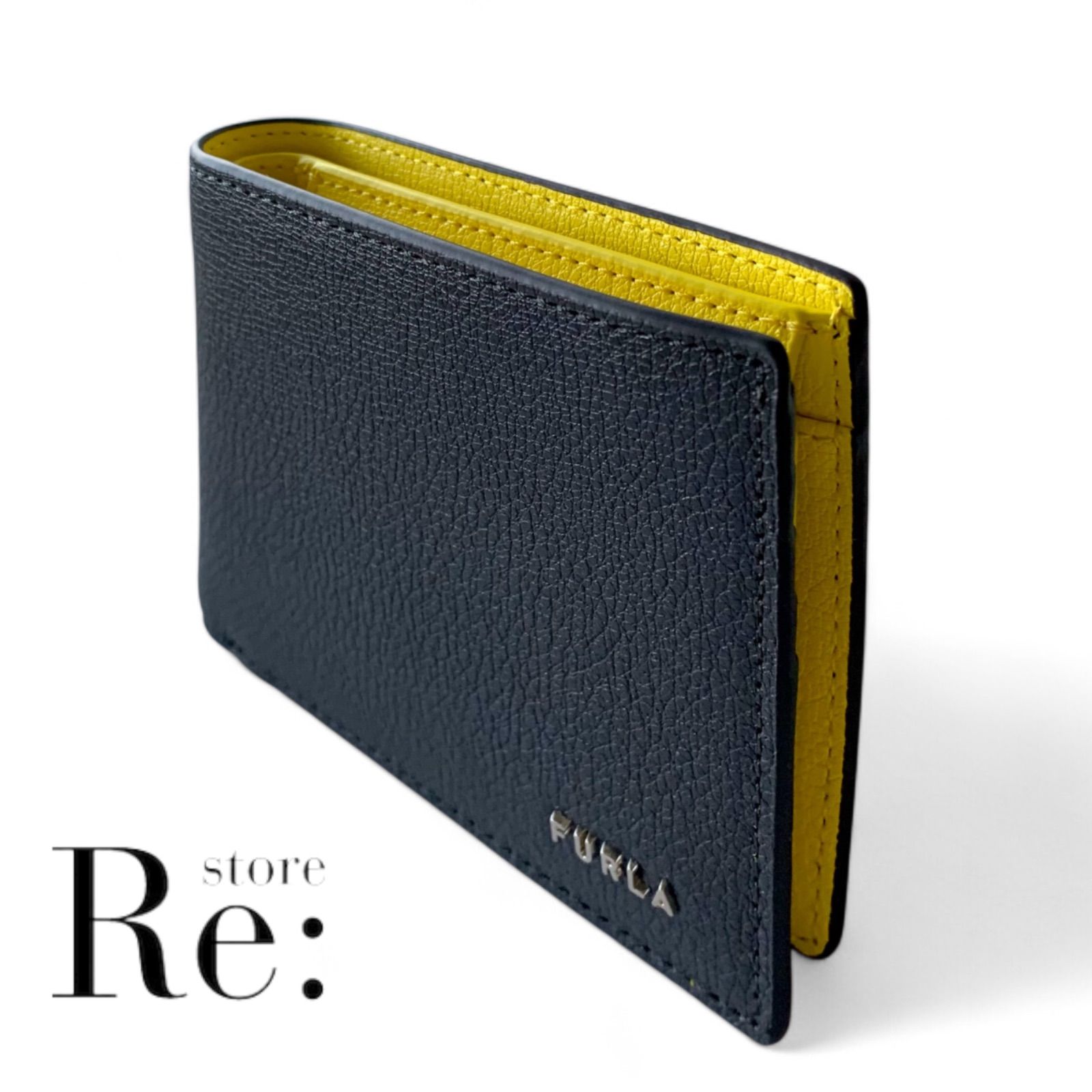 【未使用品】FURLA　フルラ　バイカラー　バイフォードウォレット　ラピスグレー×/カシアイエロー