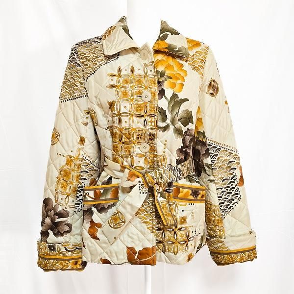 wnc レオナール LEONARD コート 11AR アイボリー オレンジ マルチ 花柄