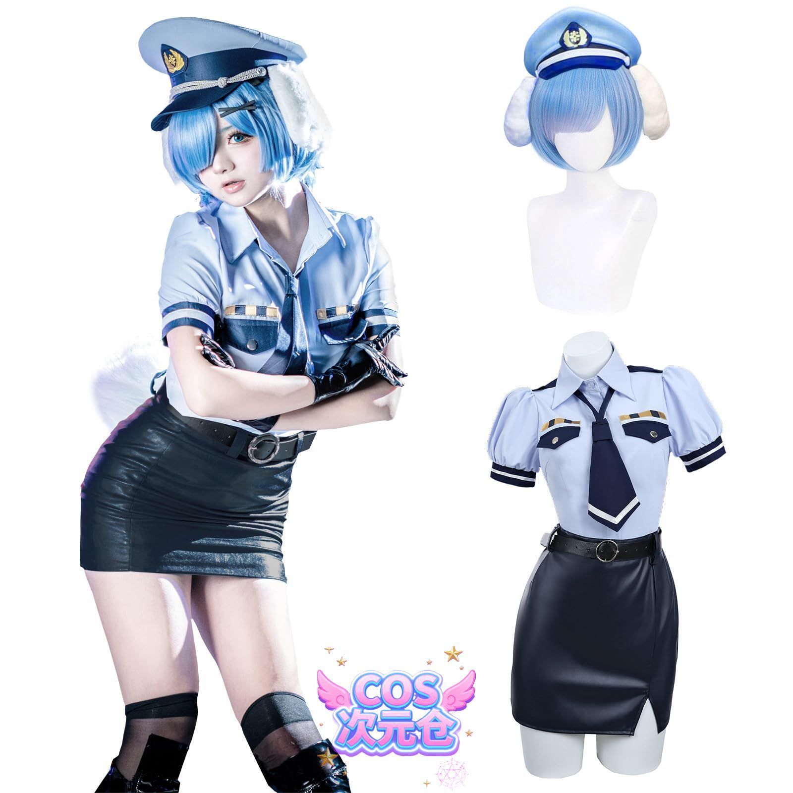レム 犬の警察官 ウィッグ付き 神併 Re ０から始まる異世界生活 コスプレ ウィッグ付き レム ラム エミリア 菜月昴 コスプレ メイド服 リゼロ コスプレ衣装 大人用