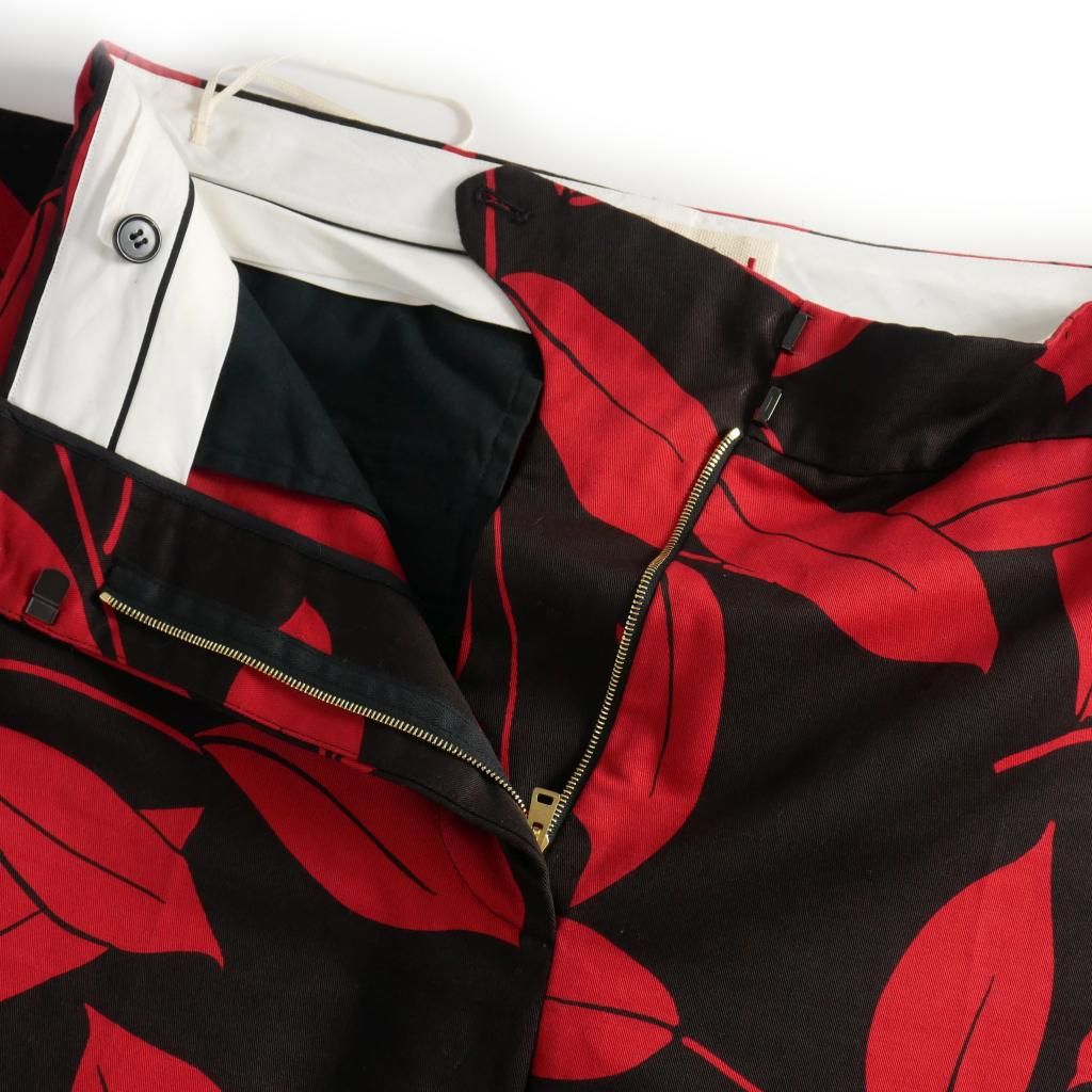 マルニ MARNI リーフプリント コットン リネン ワイドパンツ 38 黒 赤  