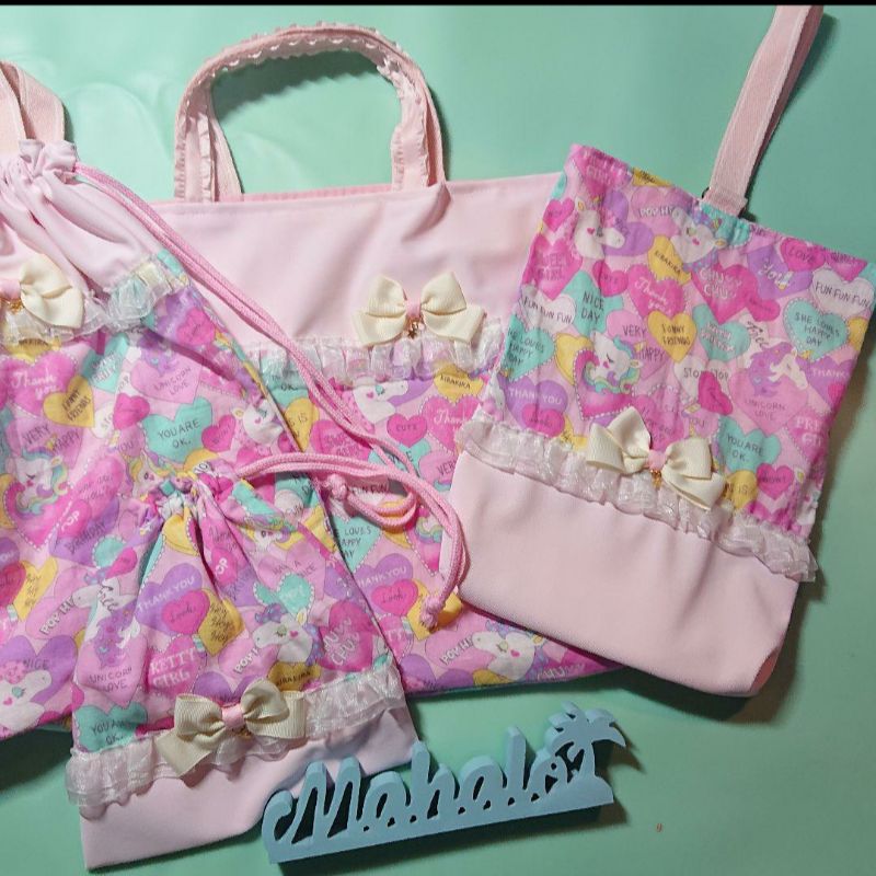 ユニコーン レッスンバック 上履き袋 体操着袋 給食袋 セット 女子 ユニコーン レッスンバッグ 上履き入れ 体操着袋 給食袋 セット