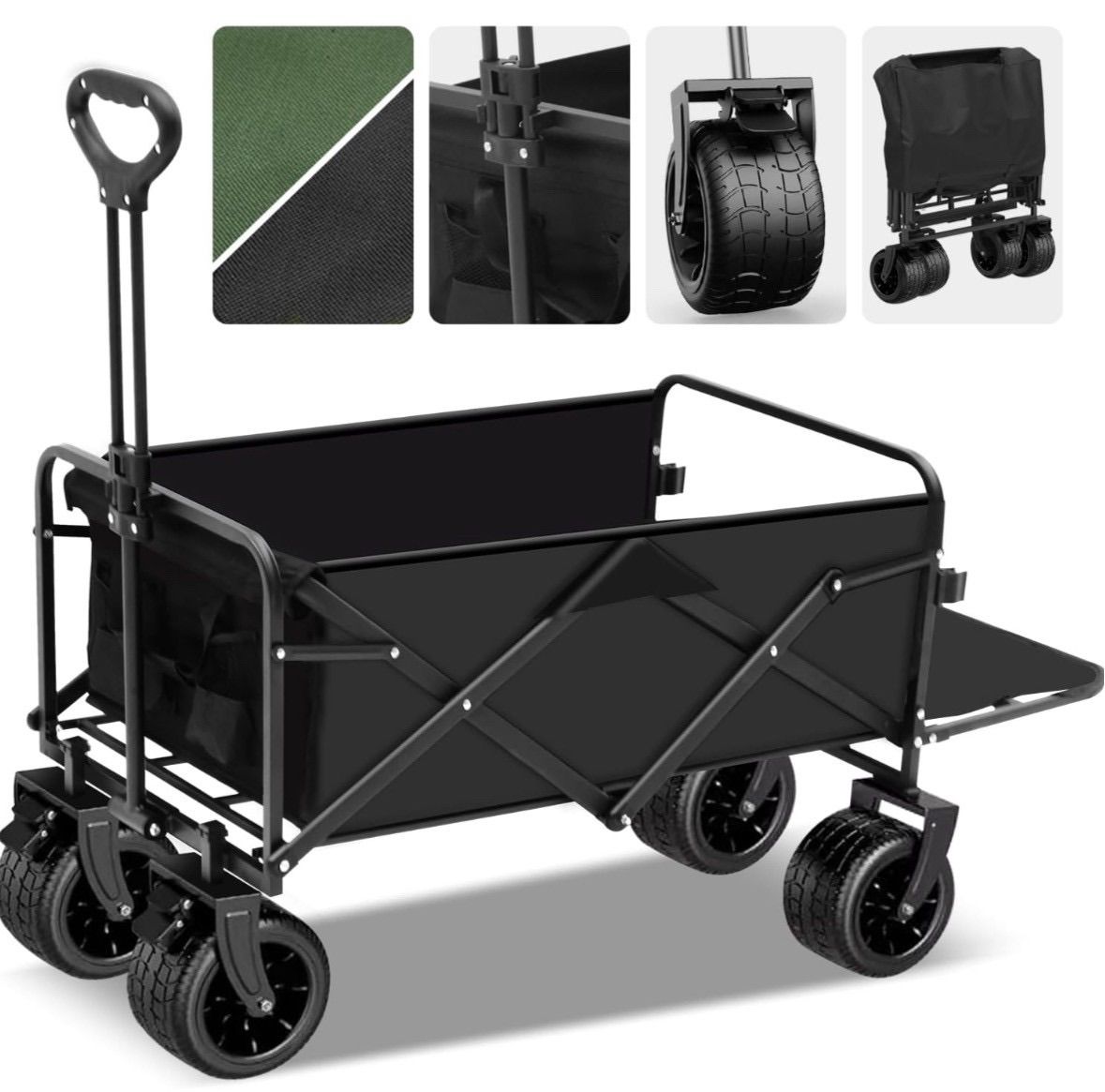 カバー2色 キャリーワゴン アウトドア キャンプ 大容量 耐荷重200KG 折りたたみ ブラックグリーン キャリーカート