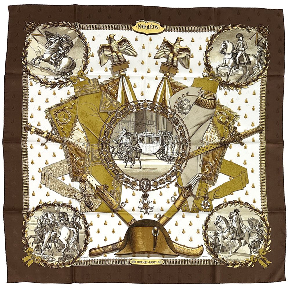 エルメス HERMES スカーフ カレ90 NAPOLEON ナポレオン レディース ブランド シルク ブラウン マルチカラー ブラウン系 馬 ホース 騎士 ナイト