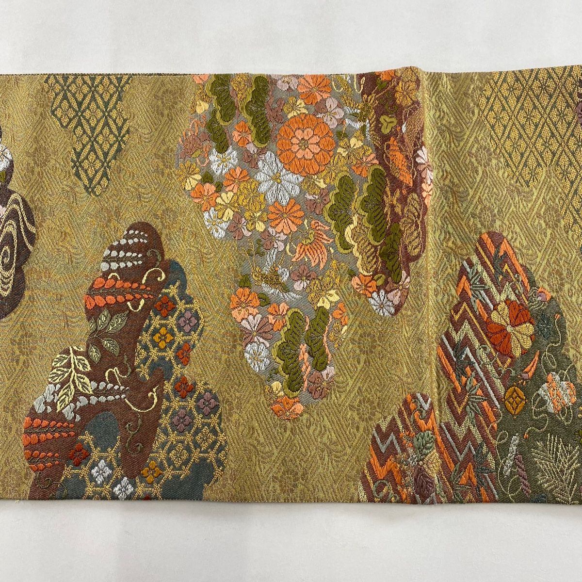 袋帯 紋屋井関 御寮織 極上 金 ボルドー 草花 フォーマル 中古 kp1321