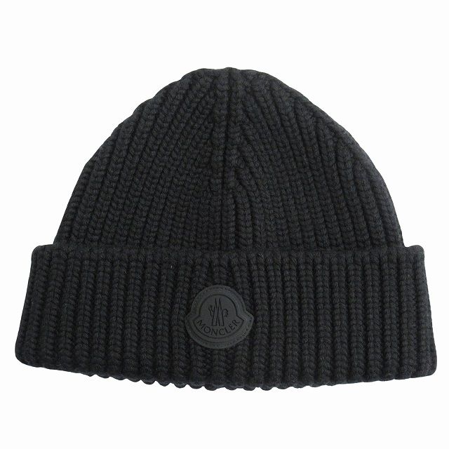 モンクレール MONCLER BERRETTO TRICOT ウール リブ ニット帽 ビーニー キャップ 帽子 ラバーロゴ I20913B00039 黒 ブラック メンズ レディース ユニセックス ◆４
