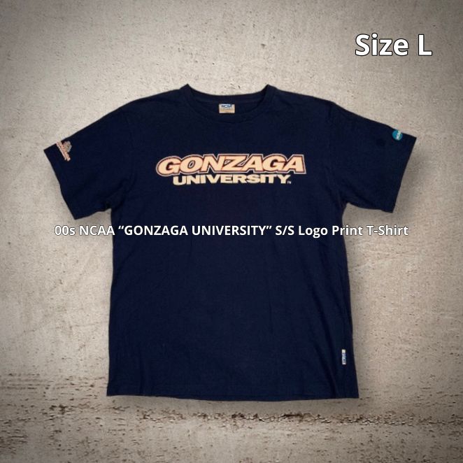 00s NCAA “GONZAGA UNIVERSITY” S/S Logo Print T-Shirt ゴンザガ大学 ブルドッグス S/S Tシャツ  半袖 ネイビー Lサイズ 刺繍 プリント 大学スポーツ