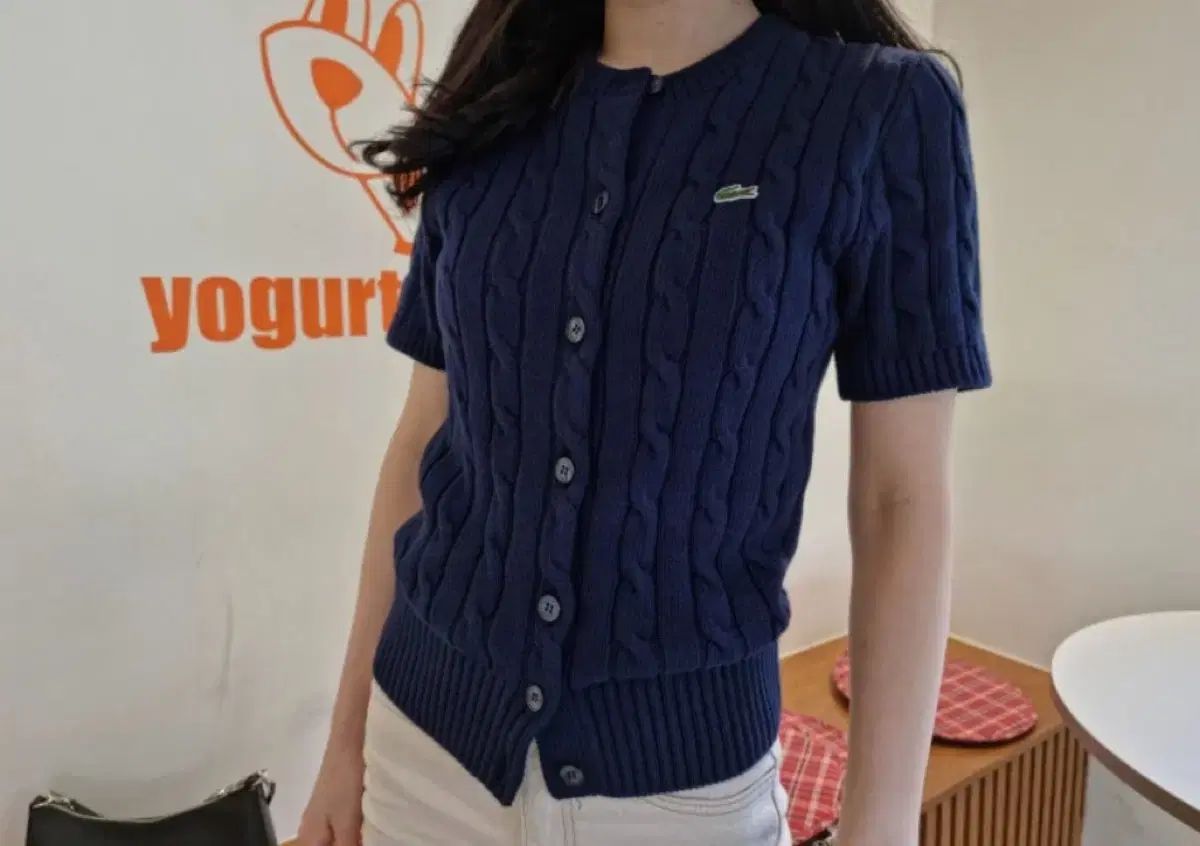 LACOSTE ラコステ ケーブル 半袖 カーディガン 38 ネイビー WWW_PAWTUXETCOVEMARINA_COM