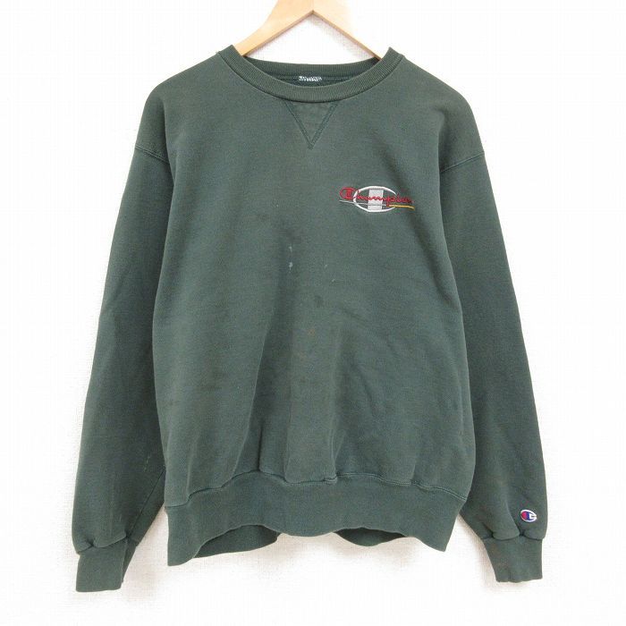 XL/古着 チャンピオン Champion 長袖 スウェット メンズ 90s ワンポイントロゴ クルーネック 濃緑 グリーン 25feb19 中古 スエット トレー