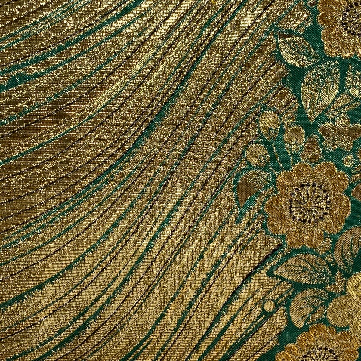 袋帯 美品 名品 やまと よろけ縞 市松 金糸 箔 銀色 六通 正絹