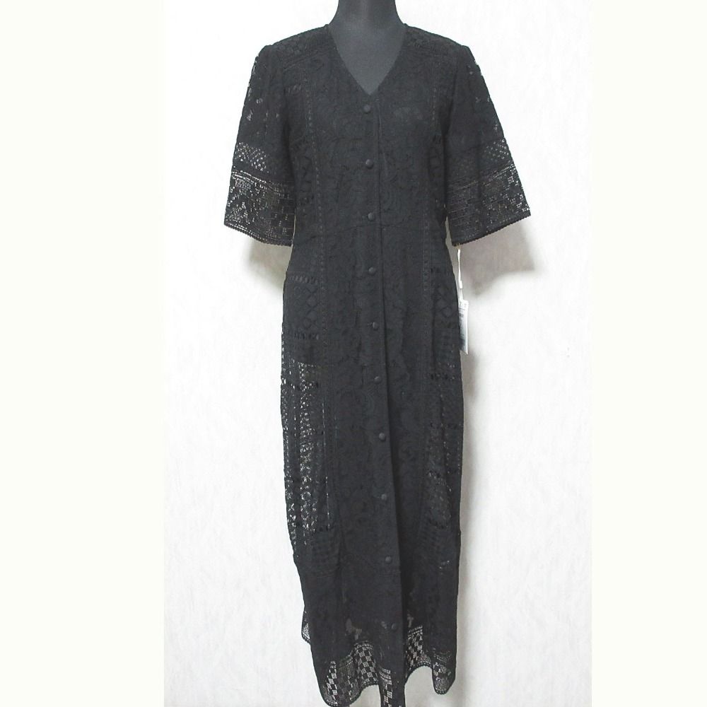 24AW GRACE CONTINENTAL グレースコンチネンタル コンビレースVネックワンピース 0124331078 36 ブラック レディース 古着