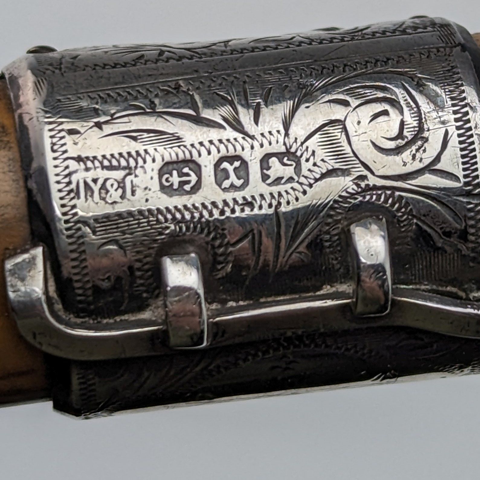 1897年 英国アンティーク 紳士用 バンブーステッキ 杖 純銀装飾 85cm