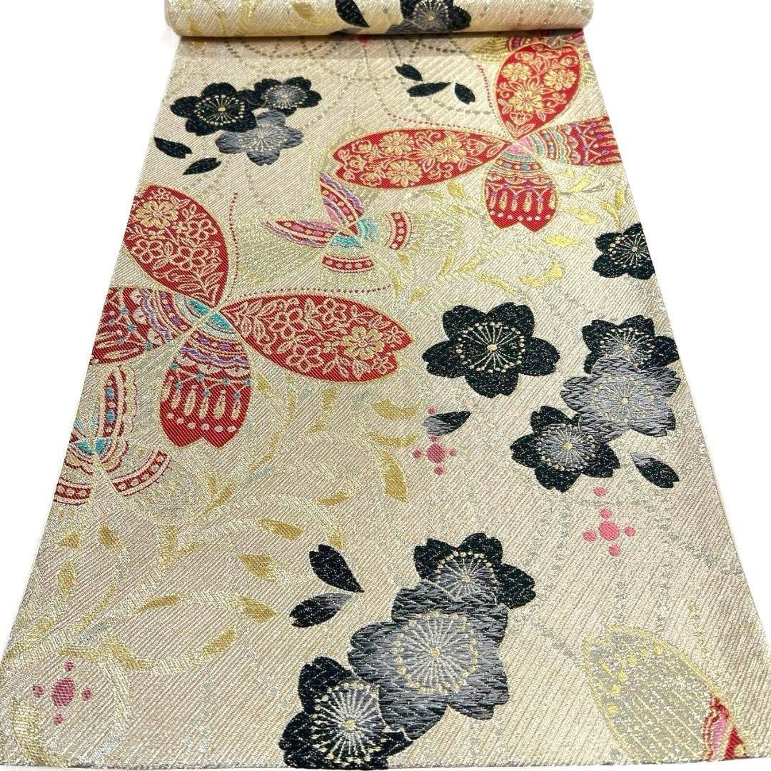 未着用　唐花模様　抽象牡丹模様　袋帯　着物　032a p 蝶模様 桜花模様 花吹雪 袋帯 振袖帯 着物 032a p - メルカリ