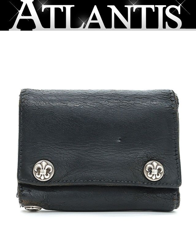 CHROME HEARTS 銀座店 クロムハーツ 3フォールド ウォレット BSフレアボタン 三つ折 財布 レザー SV925 黒 96559