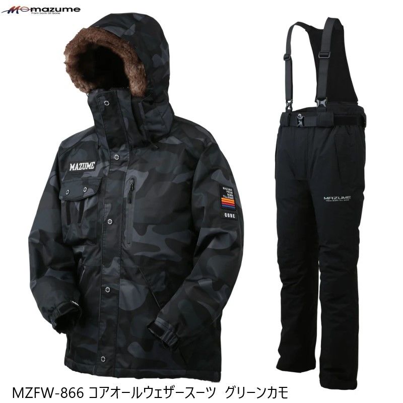  MZFW 866 mazume コアオールウェザースーツ LL グリーンカモ 防寒着 防寒ウェア 上下セット フィッシングジャケット ウェア