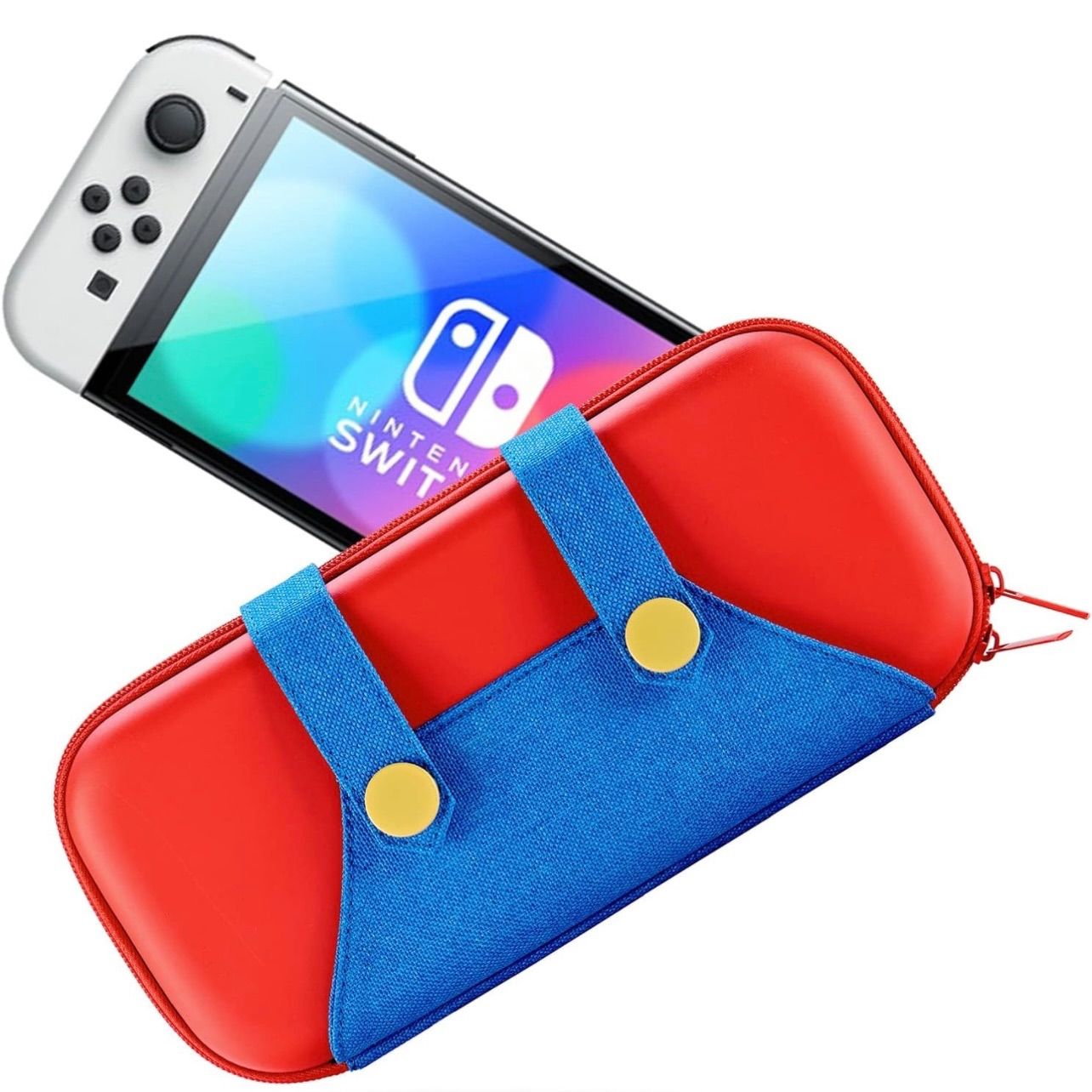 Switch ケース Switch 有機ELモデル対応 ニンテンドー スイッチ 収納バッグ ゲームカード など小物収納可能 マリオ 収納カバー Red/Blue
