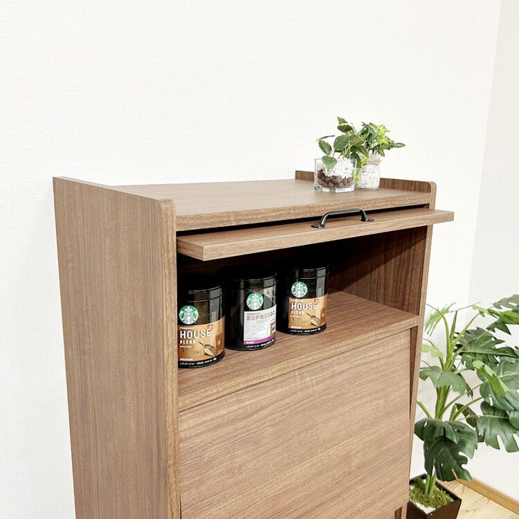 フラップ付 キャビネット ブラウン 幅60cm 北欧スタイル 脚付き リビング収納 収納家具 チェスト MARWIL-DEMENAGEMENTS_CH