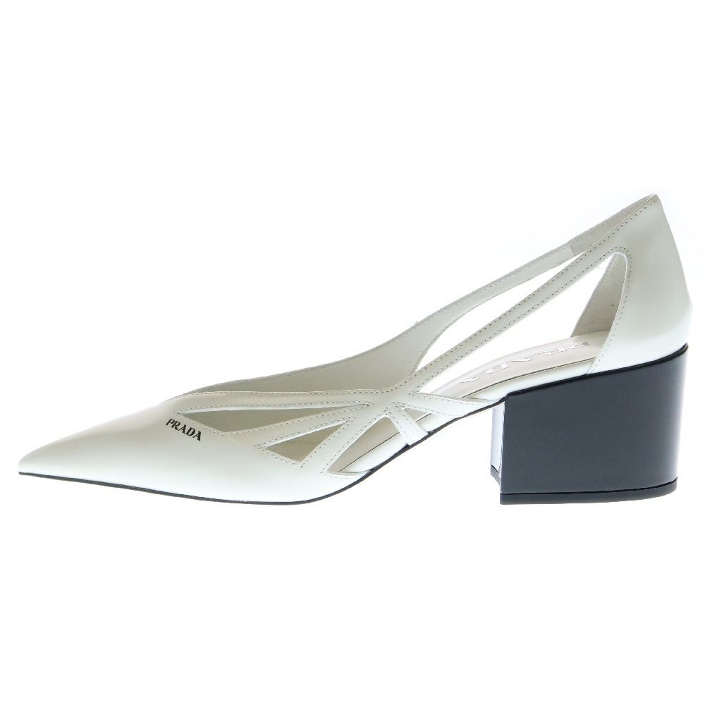 PRADA プラダ ブラッシュドレザー ロゴ パンプス ホワイト レディース 1I741N