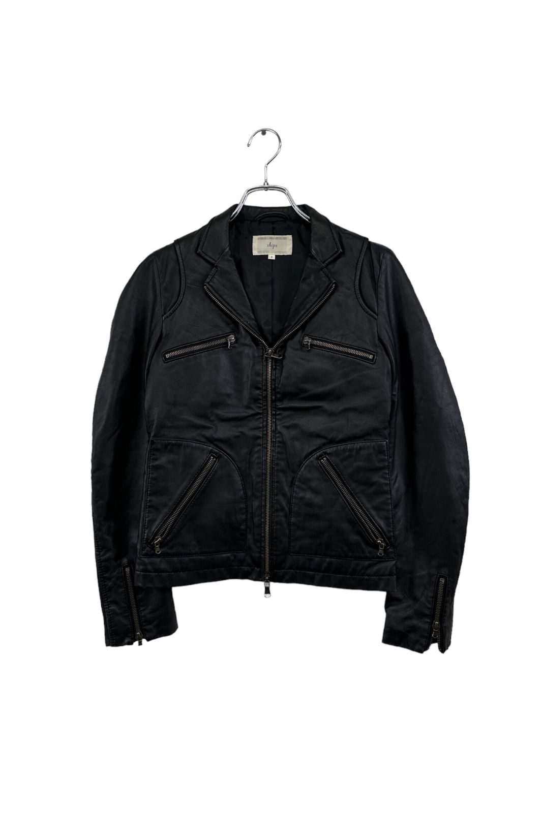 【美品】シップス　SHIPS レザージャケット　羊革　ラムレザー　ブラック シップス SHIPS SHIPS: ラムレザー ダブル ライダースジャケット