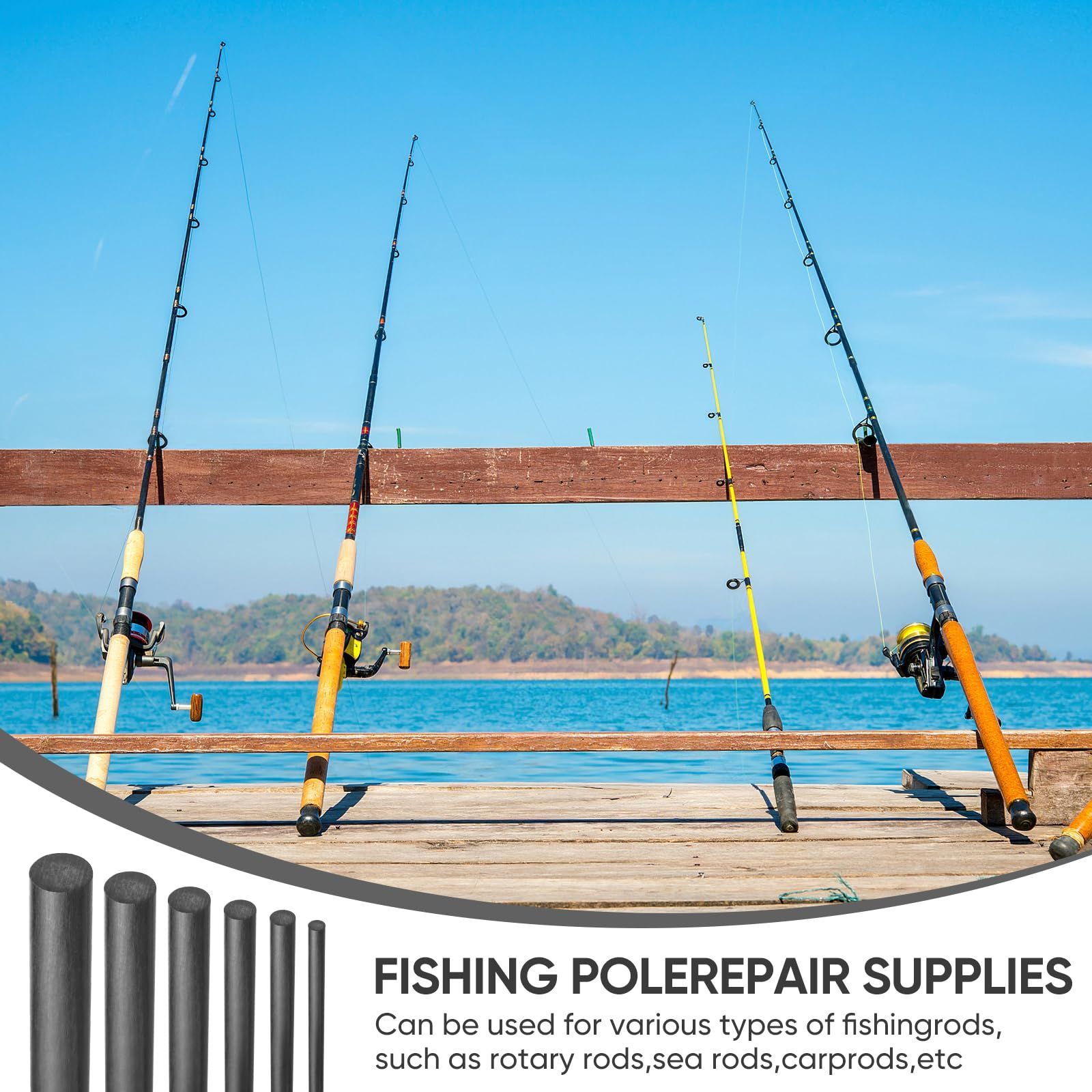 新品 LIOOBO 6本 釣り ポール 修理 工具 ポール 修理 カーボン ファイバー 釣り ロッド 修理 カーボン ファイバー 修理 用品