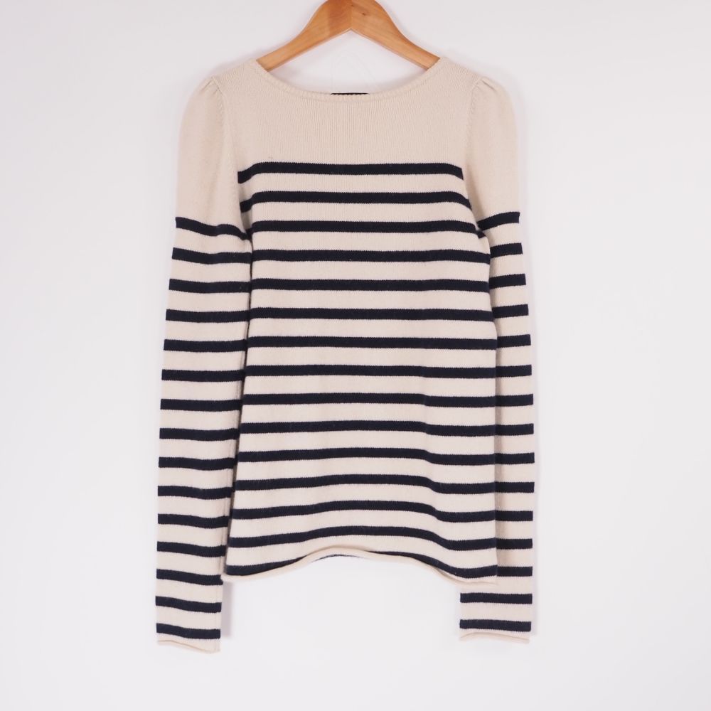 美品⁑ドゥロワー　カシミヤ100%ニットプルオーバー　ネイビー×ホワイトボーダー 美品⁑ドゥロワー カシミヤ100%ニットプルオーバー ネイビー×ホワイト