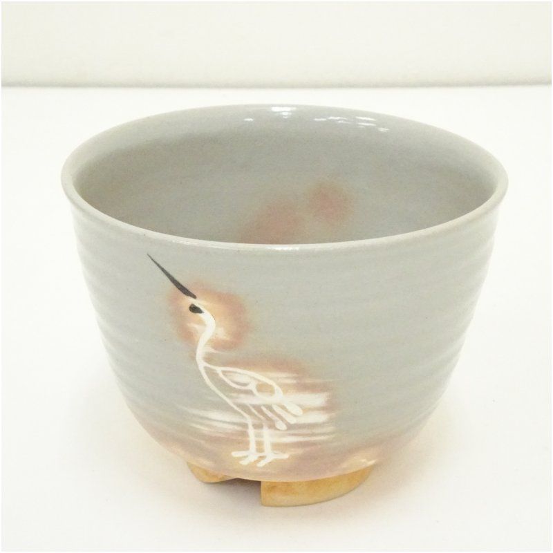 京焼 河合瑞豊造 御本立鶴茶碗 共箱 茶道 抹茶 おしゃれ 抹茶茶碗 抹茶碗 和食器 レトロ 茶器 骨董 茶わん 茶会 茶の湯 1月 冬