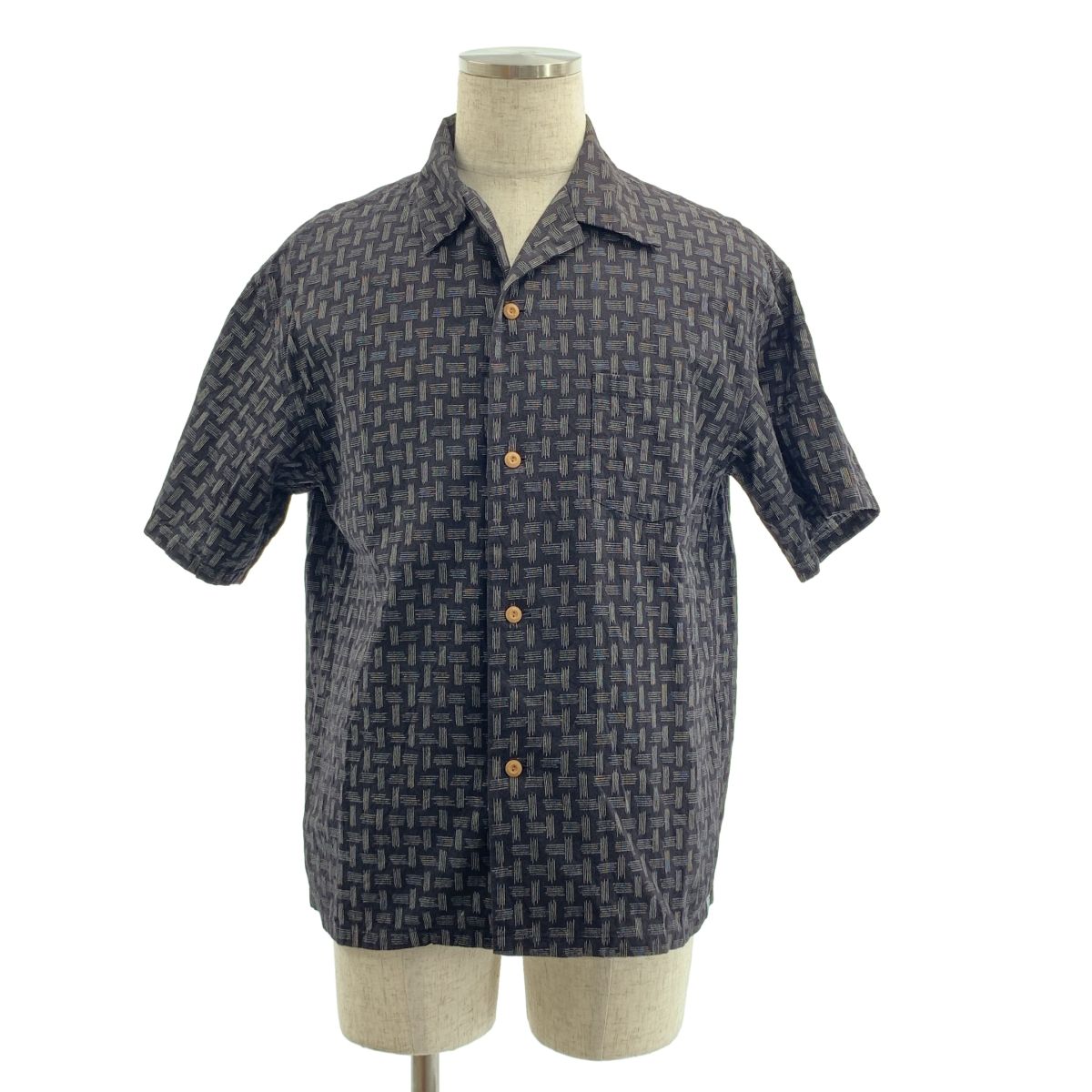 visvim | ビズビム | WALLIS SHIRT S|S KASURI | 総柄 オープンカラー シャツ | 2 | black | メンズ