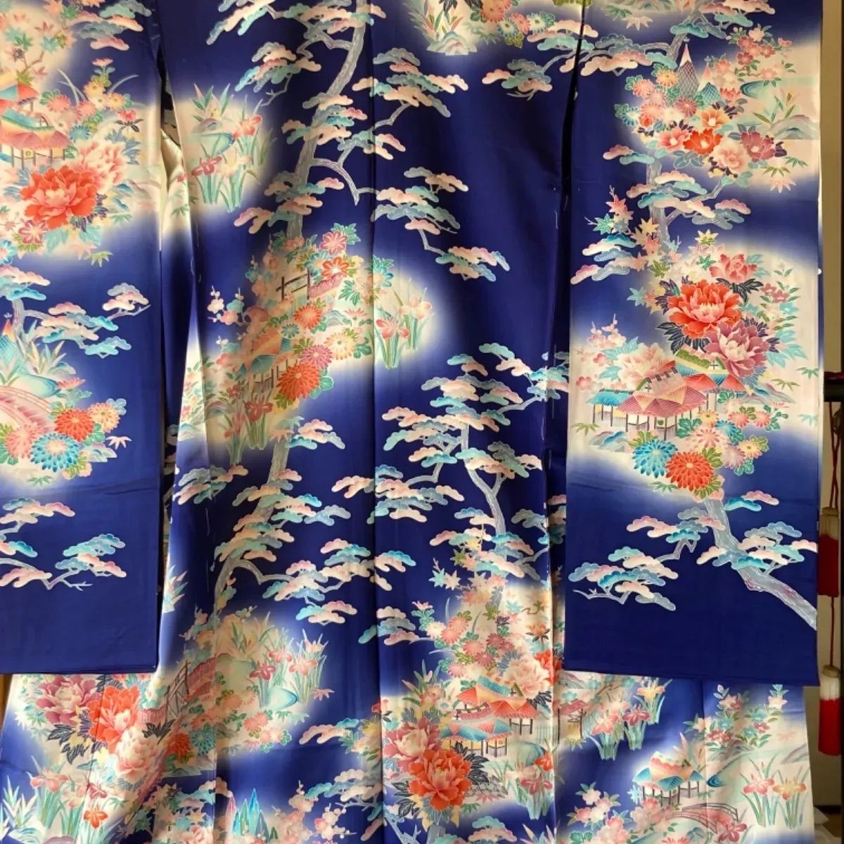 平和屋着物○豪華振袖 作家物 草花 桜 黒地 正絹 逸品 AAAQ0658np 平和