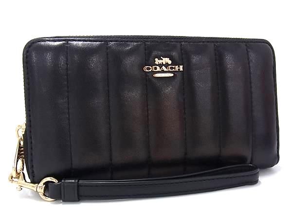 美品　コーチ　長財布　キルティング　ラウンドファスナー　レザー　札入れ　ブラック COACH コーチ ラウンドファスナー長財布 ブラック キルティング