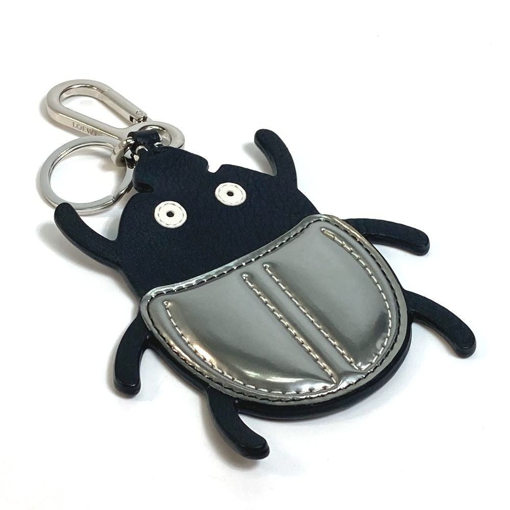 ロエベ 昆虫 キーホルダー チャーム レザー ブラック×シルバー