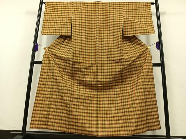 平和屋着物 上質な紬 単衣 格子 正絹 AABB3568jh