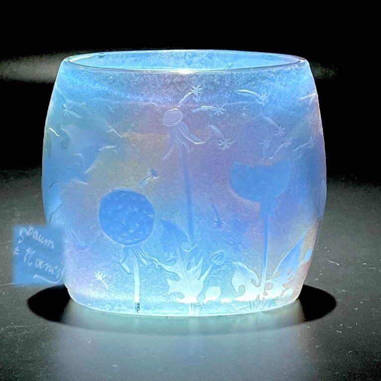 魅惑の虹色 ドーム ナンシー タンポポ文花器 オパルセント Daum Nancy グラス 花瓶 飾壺 たんぽぽ ジヴレ 蒲公英 アールヌーボー ガレ期