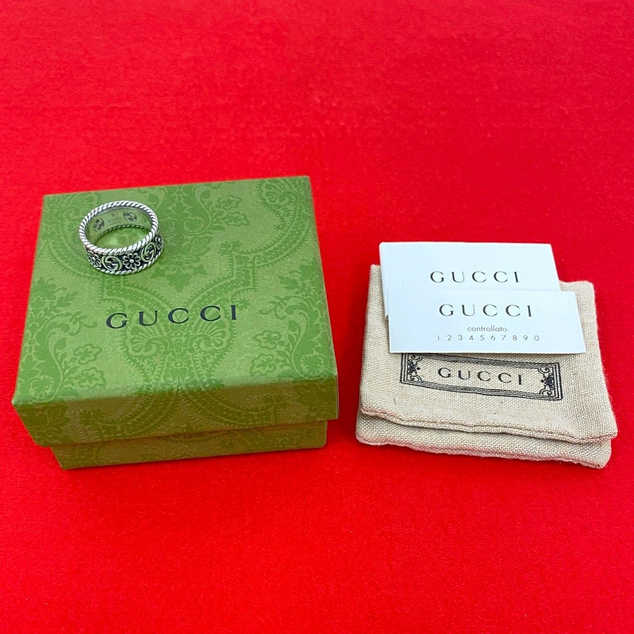 箱 袋付 GUCCI グッチ インターロッキング G フラワー ロゴ モチーフ シルバー925 リング 指輪 18号 アクセサリー 12535
