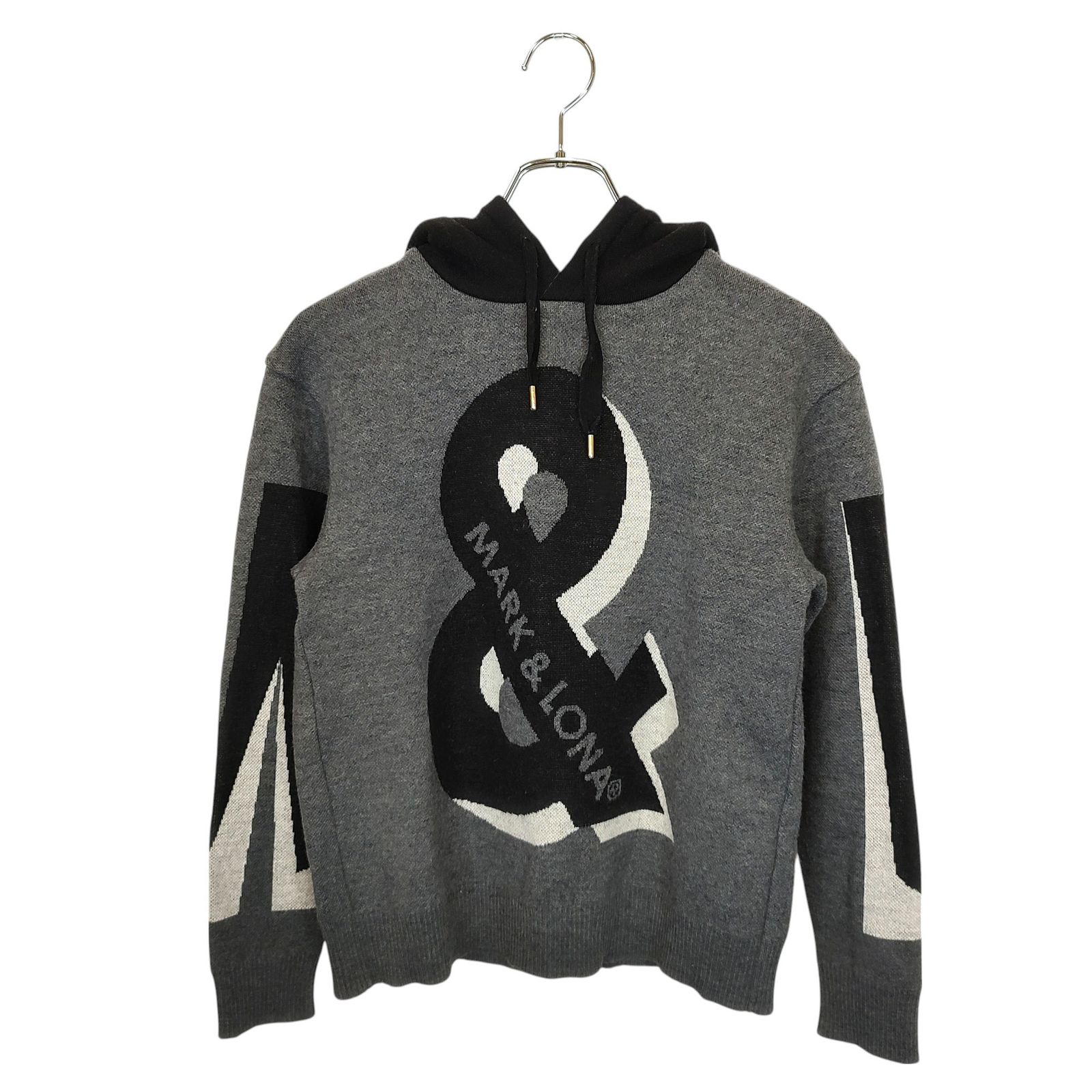 ●マークアンドロナ●ニットパーカー M ゴルフ スカル 総柄 セーター 黒 超美品】マークアンドロナ セーター 白×ブルー 総柄 スカル