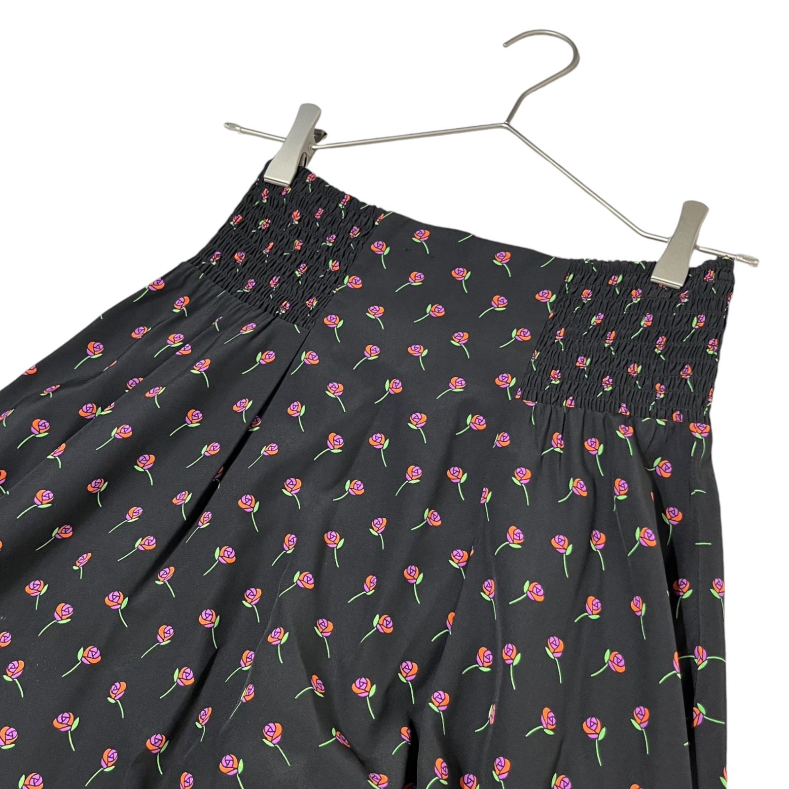 PRADA(プラダ) 17SS Rose print gathered flare skirt 薔薇プリント ギャザー フレア スカート P159NR 36(S程度) ブラック×ピンク Prada Rose Printed Saffiano Wallet