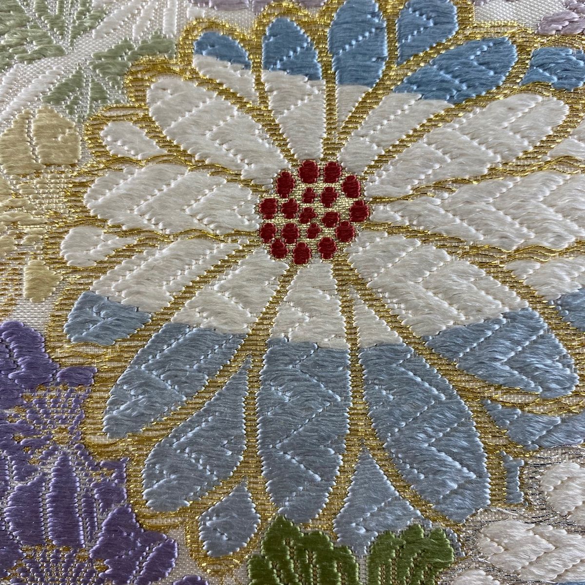 付け帯 美品 秀品 作り帯 幾何学模様 金糸 箔 黒 正絹 【中古】