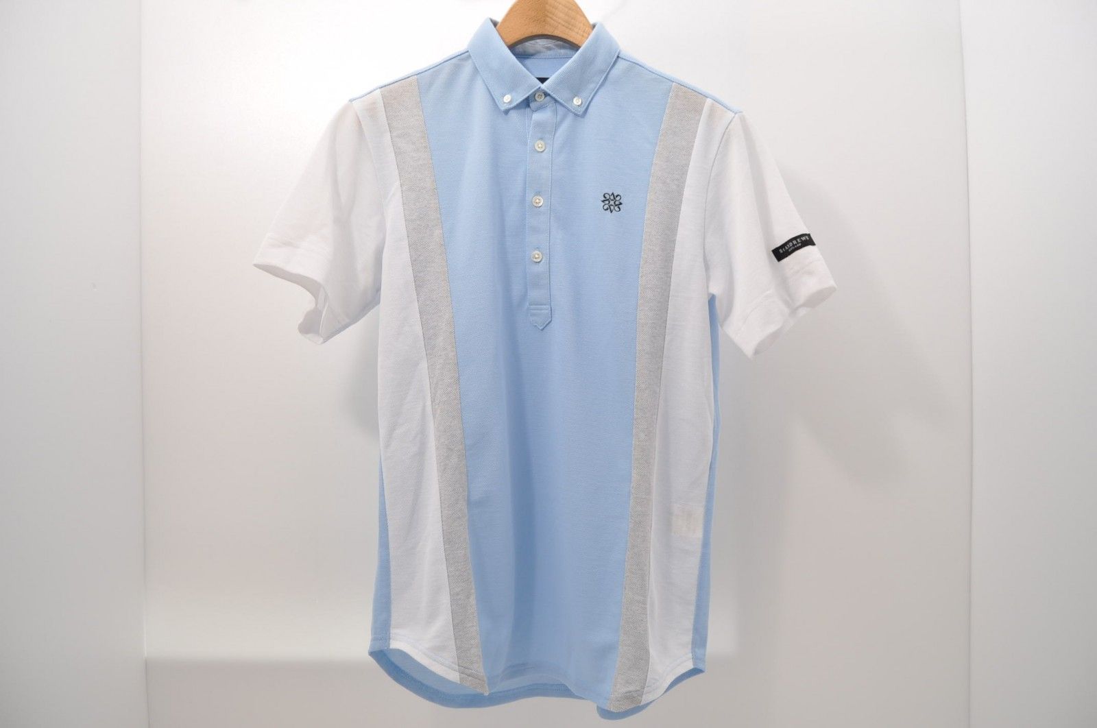 中古 メンズ セントアンドリュース StANDREWS 半袖ポロシャツ M 水色×白×グレー ボタンダウン