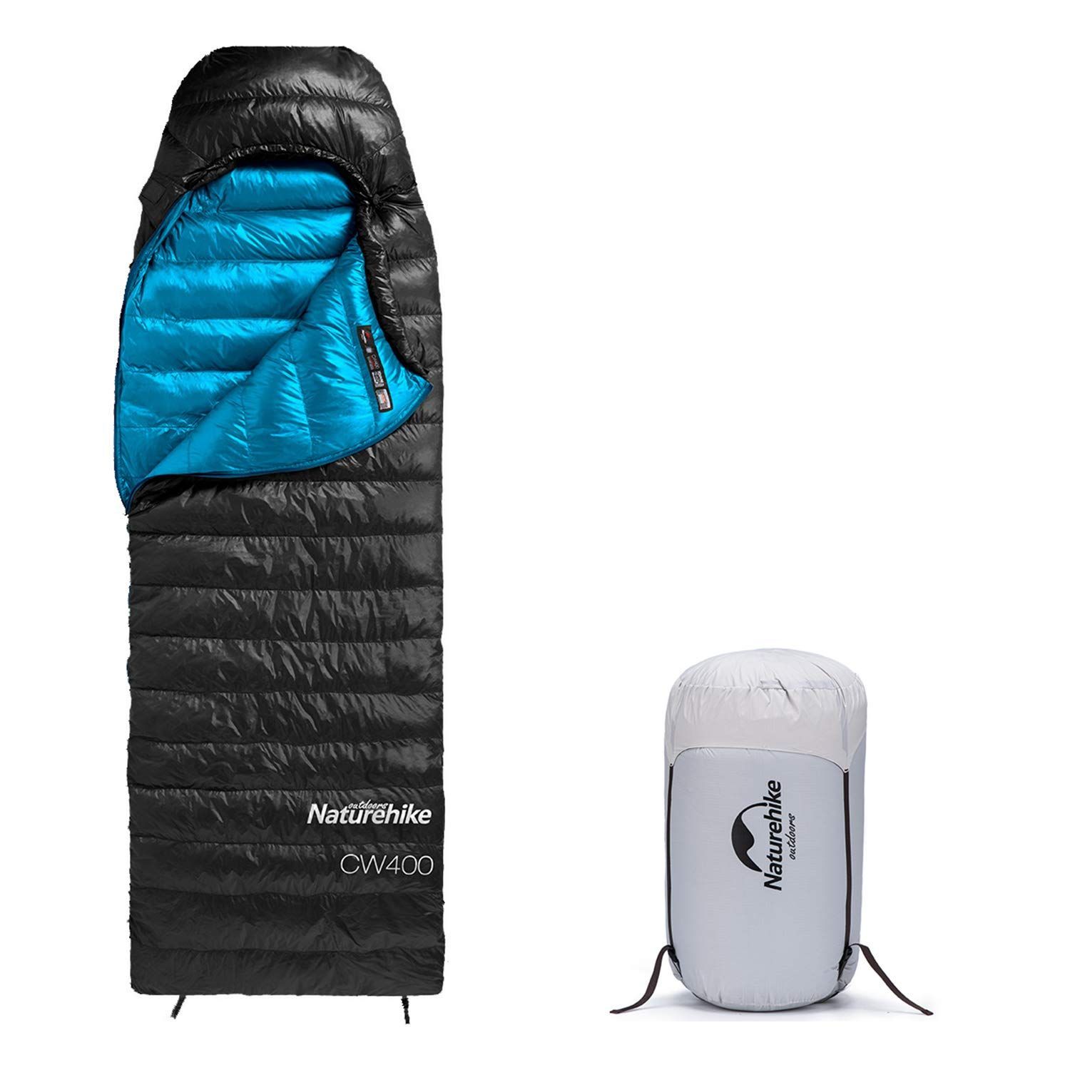 Color ブラック CW400 _Size L 220*85cm Naturehike 寝袋 シュラフ アウトドアキャンプ 封筒型 コンパクト 超軽量 1人用 ダウン 防水 保温 防災用 750FP 収納袋付き 両サイズ 車中泊 登山 四季使用