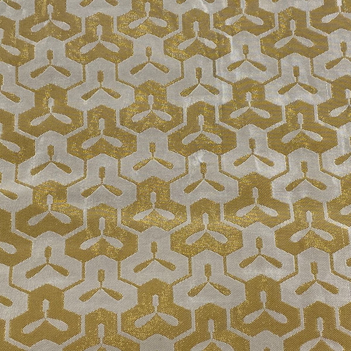 開き名古屋帯 名品 龍村美術織物 毘沙門亀甲 金糸 金色 正絹