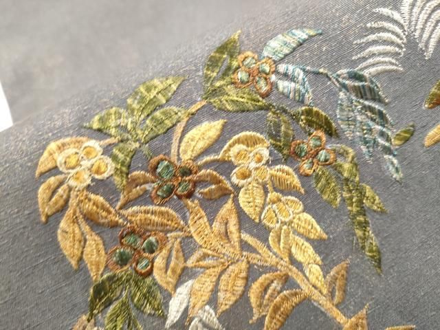 【中古】正絹　名古屋帯 　黒地　茶屋辻模様　刺繍 楽天市場】名古屋帯 手刺繍 刺し子刺繍 袋名古屋帯 カジュアル帯