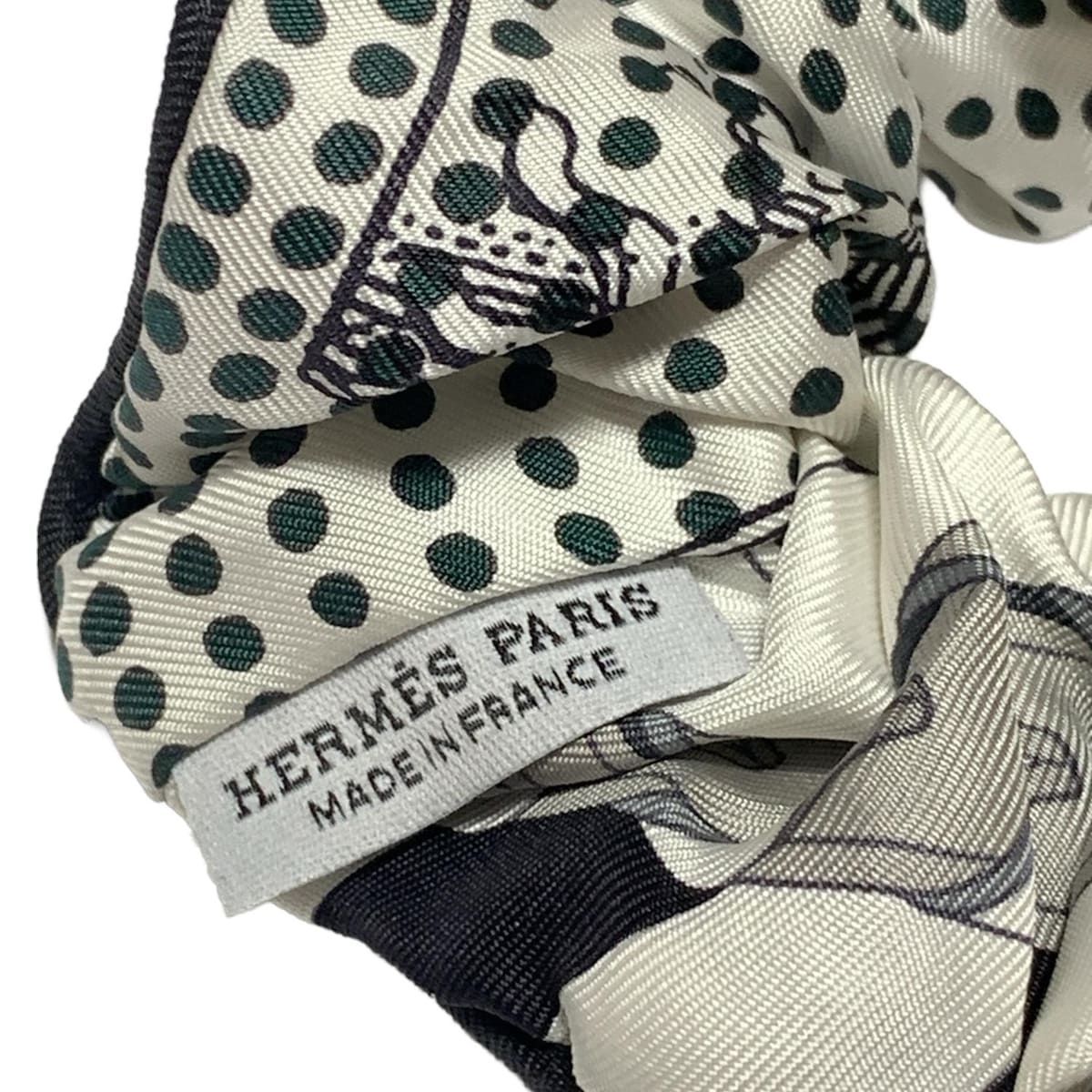HERMES エルメス シュシュ - シルク ダークグレー×白×マルチ ドット柄 DECORATOM_COM_BR