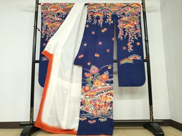 平和屋着物 和染紅型 栗山紅型 栗山吉三郎 振袖 型染め 風景草花文 正絹 DAAY5459ud