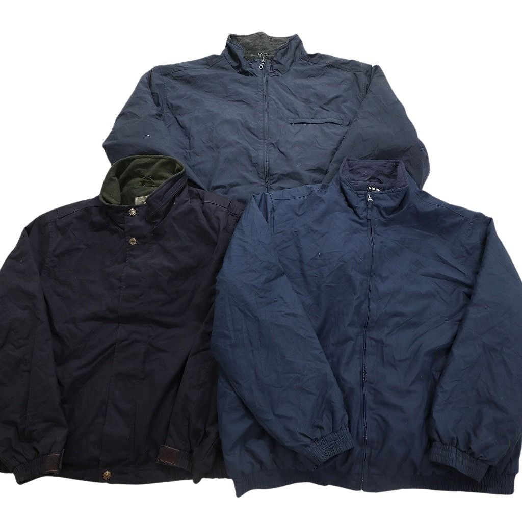 古着卸 まとめ売り 無地 裏地フリース ジャケット 3枚セット メンズ 2XL スタンドカラー ブルゾン 胸ポケット 古着 NC0083