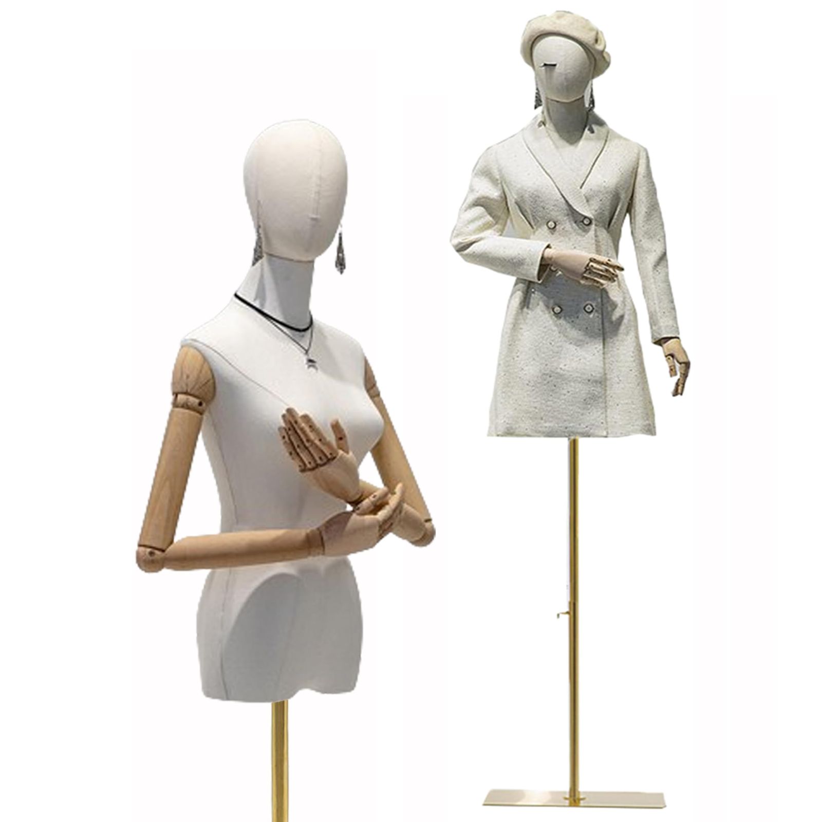 新着商品 Lanbent マネキン 洋裁用マネキン マネキン 女性 洋裁ボディ トルソー 腕付き レディース 取り外し な頭 マネキン レディース 木製の手 ゴールデンベース 服のジュエリーディスプレイの縫製用 高さ調整 145-205cm