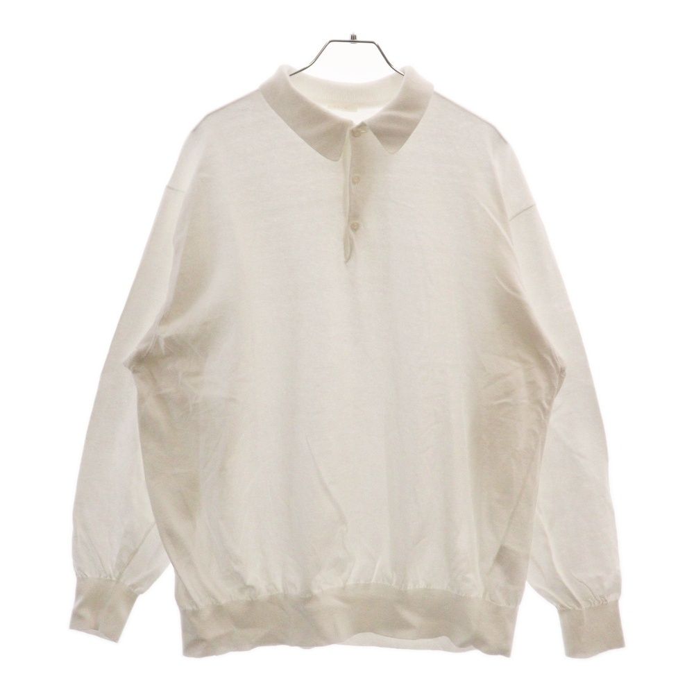 COMOLI (コモリ) 24SS コットンニットポロ 長袖ポロシャツ ホワイト Z01-06013
