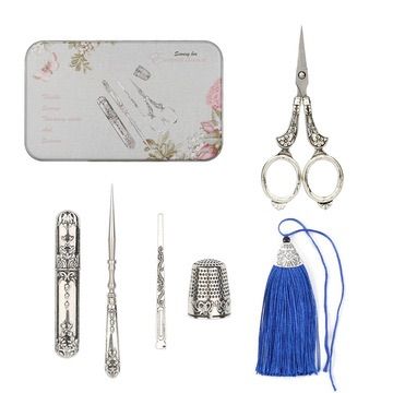 アンティーク 裁縫セット 7点セット 針付き 手芸用品 ソーイング 裁縫