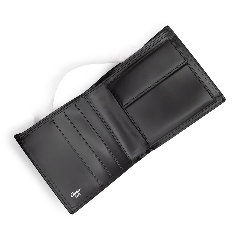 カルティエ Cartier 二つ折り財布 レザー ブラック シルバー金具 黒