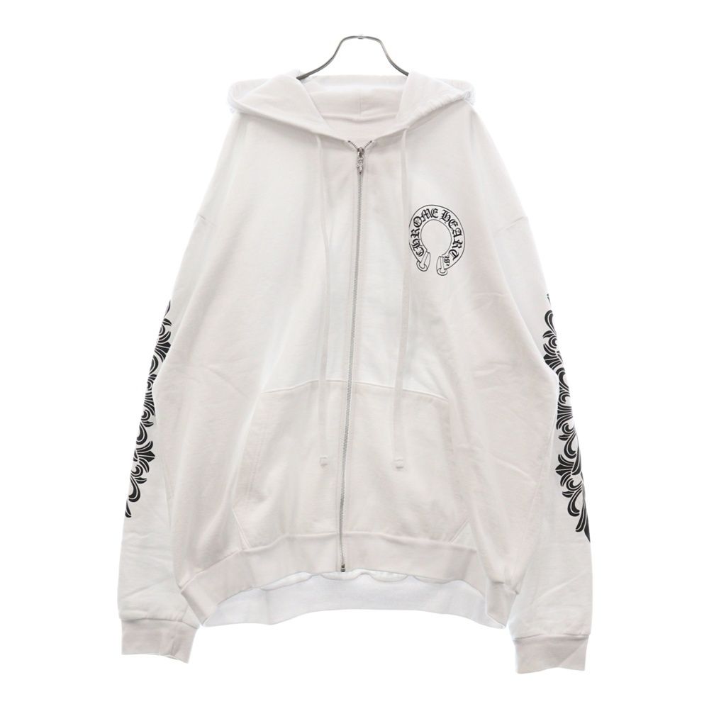 CHROME HEARTS (クロムハーツ) SWTSHRT HD ZIP バックホースシュープリントダガージップアップパーカー ホワイト XXL -  メルカリ